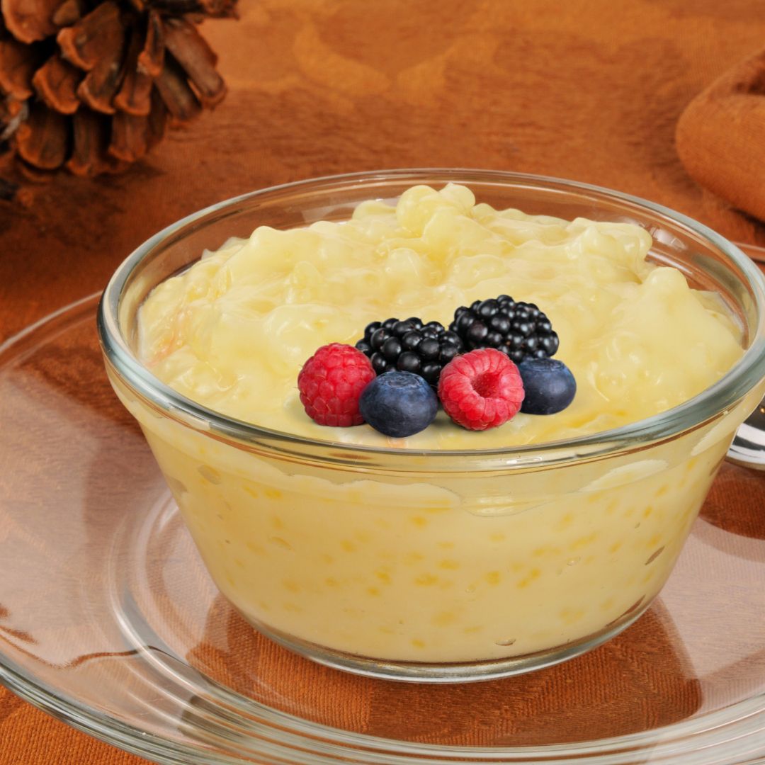 Passion Fruit & Coconut Tapioca Pudding Recipe with fresh berries on top