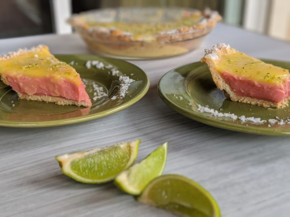 This Strawberry Margarita Pie Recipe was created by Rochelle at Da Vine Foods and can be found at https://davinehawaii.com/recipe/strawberry-marga…ie-with-salt-rim/