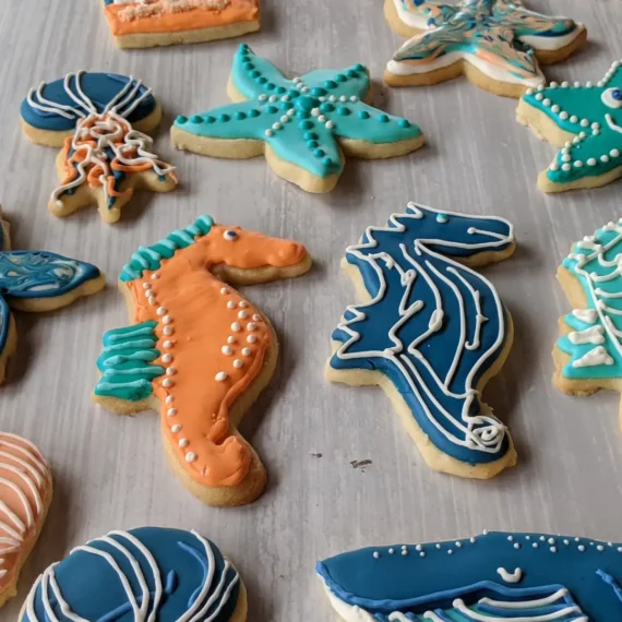 Cut Out Passion Fruit Sugar Cookie Recipe Ocean animal shapes in blue, orange, and teal